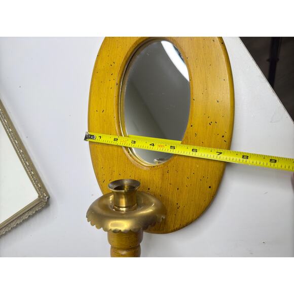Country Cottage Mirroed Wall Sconce , Mid century Wooden Wall Sconce with Mirror - Picture 4 of 10